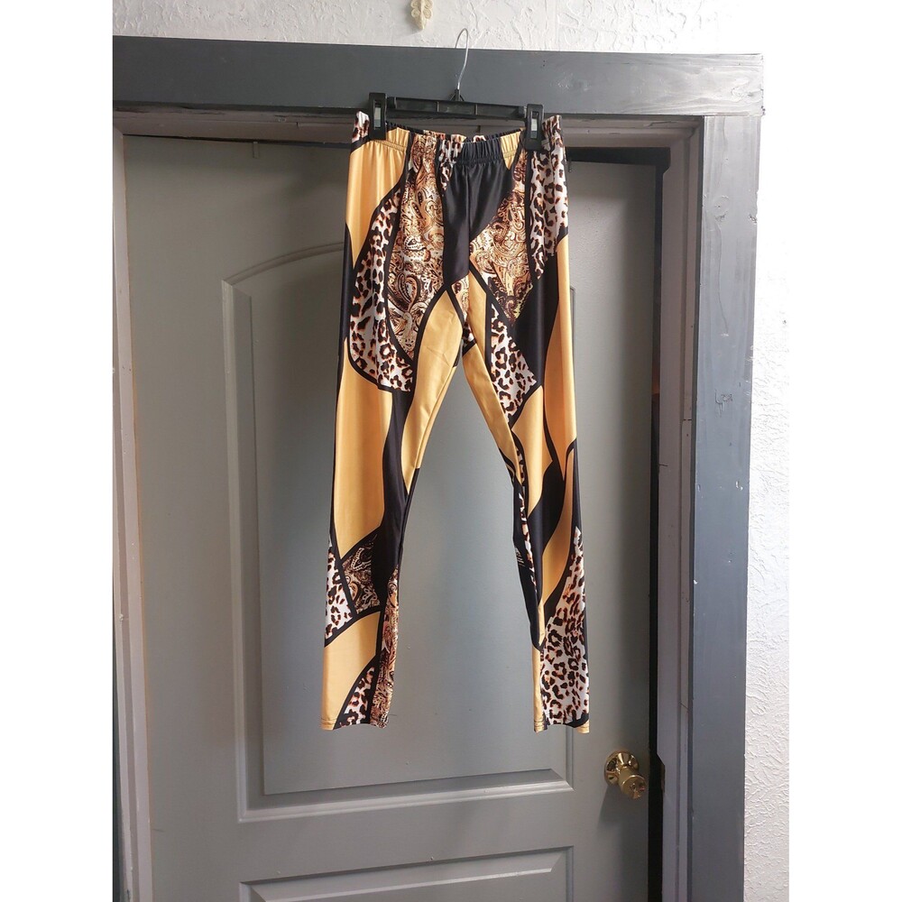 Color Block Leopard Print Leggings Sz M